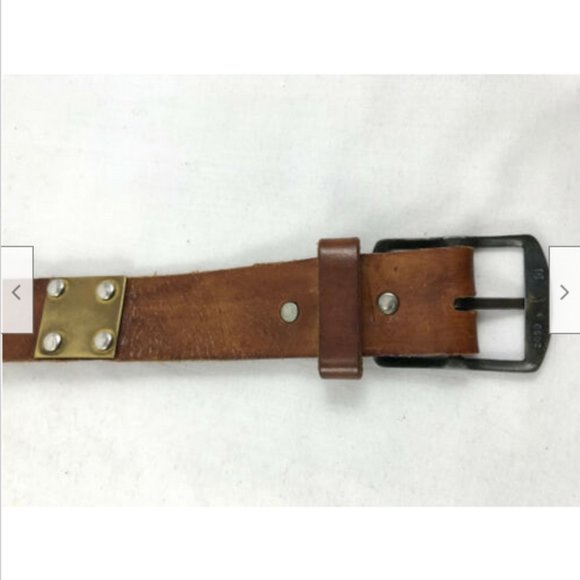 Leather Belt w/ Brass Plate Accent & Painted Design Ladies Small 35" - Picture 4 of 8